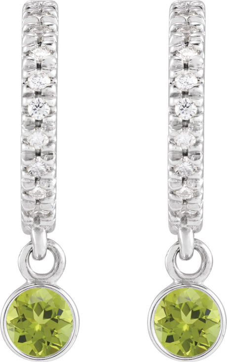 14K White Natural Peridot & .08 CTW Natural Diamond French-Set 16.1 mm Hoop Earrings