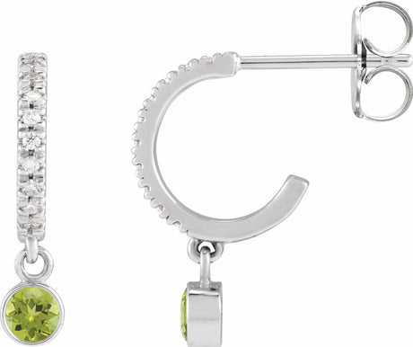 14K White Natural Peridot & .08 CTW Natural Diamond French-Set 16.1 mm Hoop Earrings