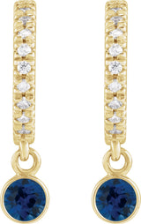 14K Yellow Gold Lab-Grown Blue Sapphire & .08 CTW Natural Diamond French-Set 16.1 mm Hoop Earrings