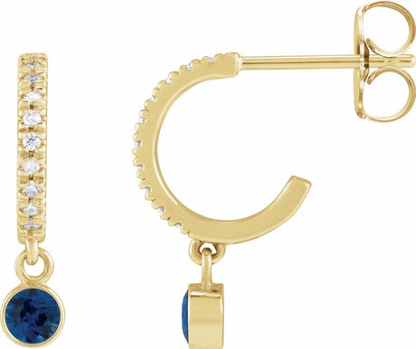 14K Yellow Gold Lab-Grown Blue Sapphire & .08 CTW Natural Diamond French-Set 16.1 mm Hoop Earrings