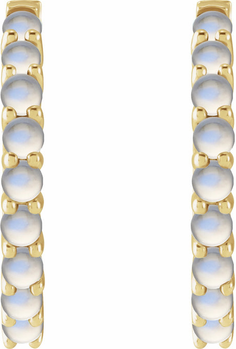 14K Yellow Natural Rainbow Moonstone 20 mm Huggie Hoop Earrings