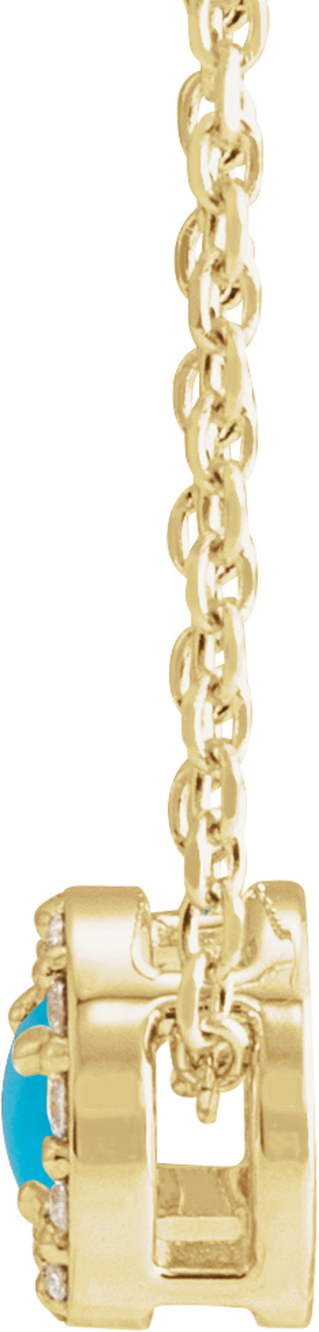 14K Yellow Gold Cabochon Natural Turquoise & .05 CTW Natural Diamond Halo-Style 16-18" Necklace
