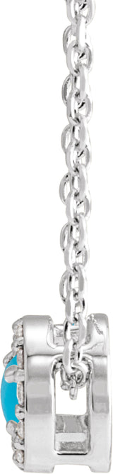 14K White Cabochon Natural Turquoise & .06 CTW Natural Diamond Halo-Style 16-18" Necklace