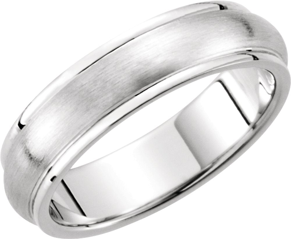 14K White Gold 5 mm Grooved Comfort-Fit Half Round Band Size 6.5