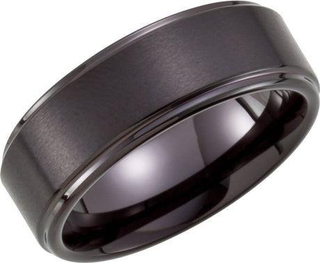 Black PVD Tungsten 8 mm Stepped-Edge Comfort-Fit Band Size 7