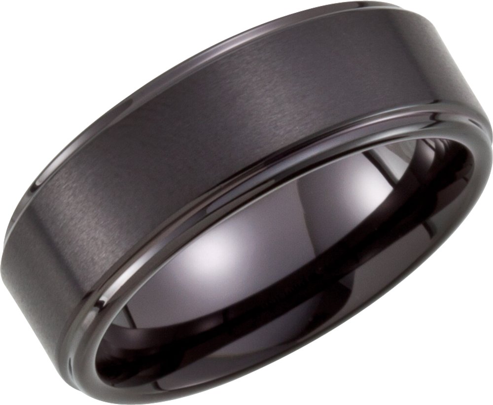 Black PVD Tungsten 8 mm Stepped-Edge Comfort-Fit Band Size 7