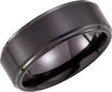 Black PVD Tungsten 8 mm Stepped-Edge Comfort-Fit Band Size 7