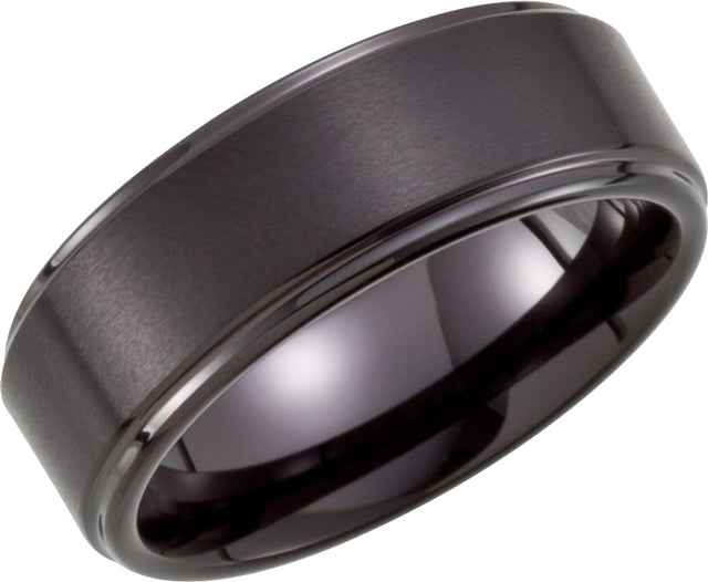 Black PVD Tungsten 8 mm Stepped-Edge Comfort-Fit Band Size 7
