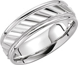 Sterling Silver 6.75 mm Milgrain Edge Diagonal Grooved Comfort-Fit Half Round Band Size 11