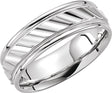 14K White Gold 6.75 mm Milgrain Edge Diagonal Grooved Comfort-Fit Half Round Band Size 11