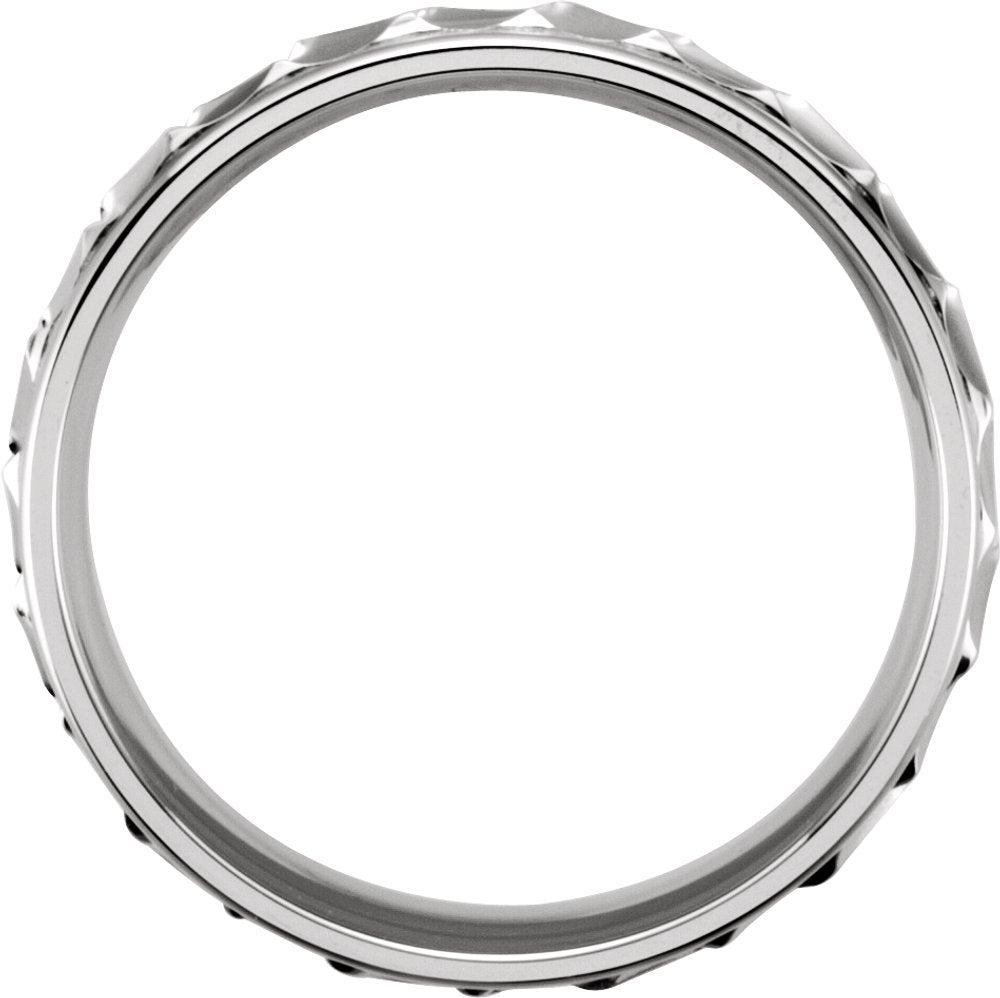 14K White Gold 6.75 mm Milgrain Edge Diagonal Grooved Comfort-Fit Half Round Band Size 11