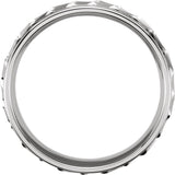 14K White Gold 6.75 mm Milgrain Edge Diagonal Grooved Comfort-Fit Half Round Band Size 11