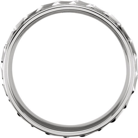 14K White Gold 6.75 mm Milgrain Edge Diagonal Grooved Comfort-Fit Half Round Band Size 11