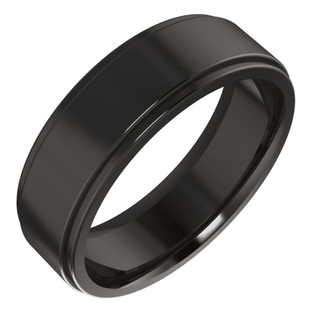 Zirconium 6 mm Stepped-Edge Comfort-Fit Flat Band Size 7