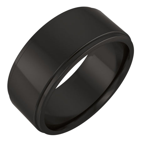 Zirconium 8 mm Stepped-Edge Comfort-Fit Flat Band Size 10