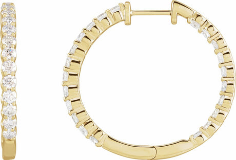14K Yellow Gold 3 CTW Lab-Grown Diamond Inside-Outside Hinged 30 mm Hoop Earrings