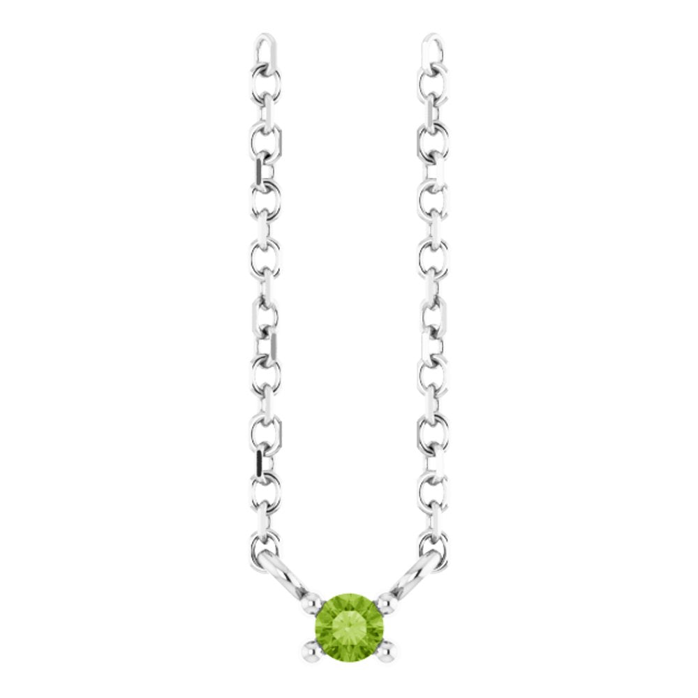 14K White Natural Peridot Bar 16" Necklace