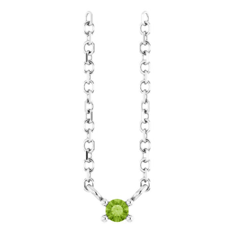 14K White Natural Peridot Bar 16" Necklace