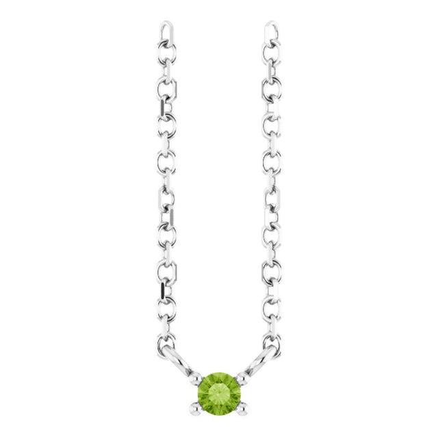 14K White Natural Peridot Bar 16" Necklace