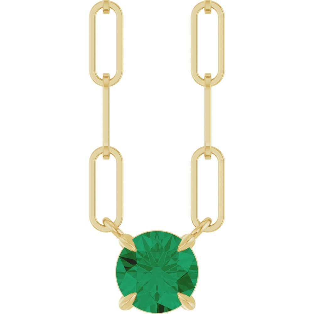 14K Yellow Gold Lab-Grown Emerald 16" Necklace