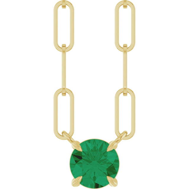 14K Yellow Gold Lab-Grown Emerald 16" Necklace