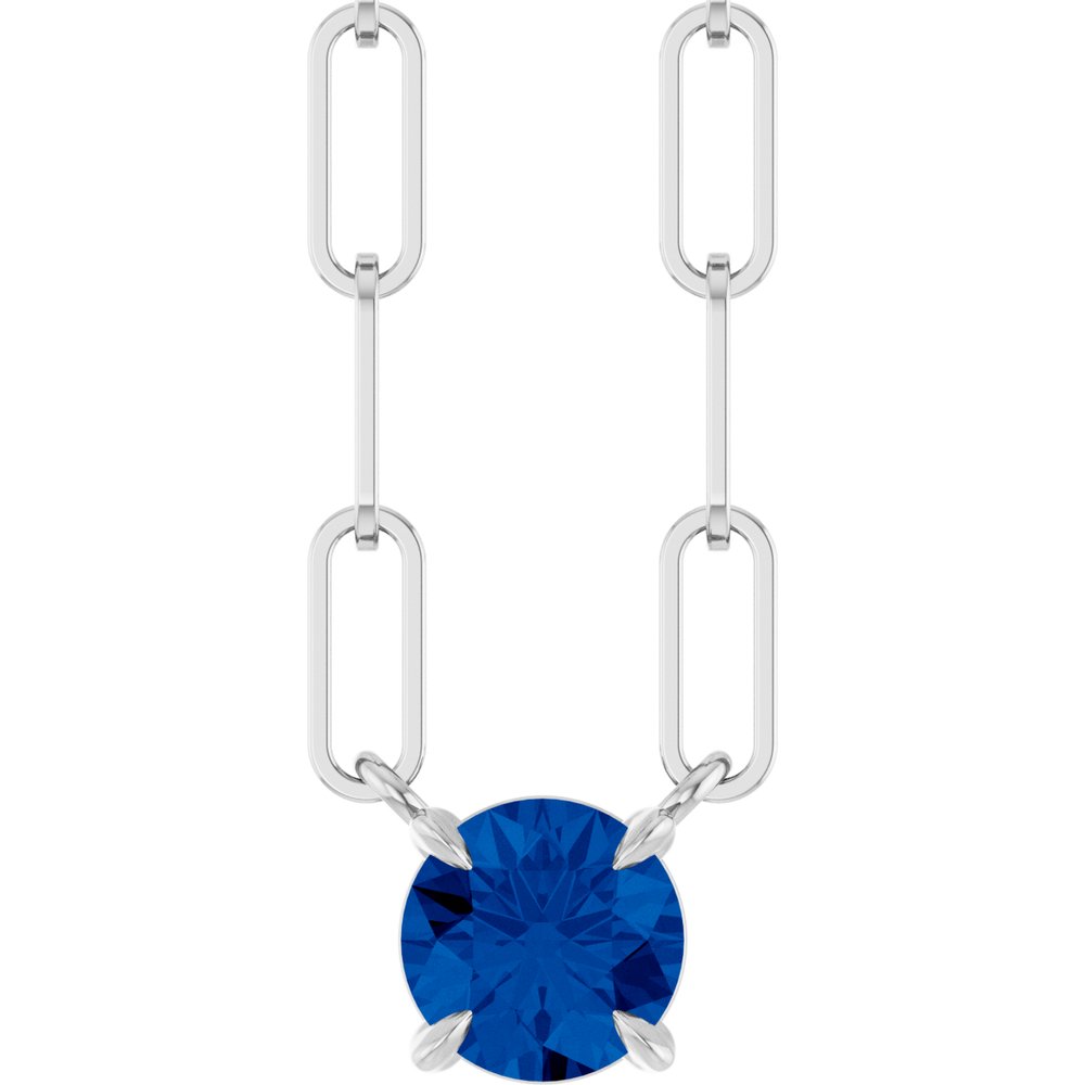 14K White Natural Blue Sapphire 18" Necklace