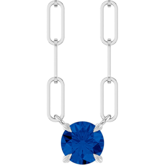 14K White Natural Blue Sapphire 18" Necklace