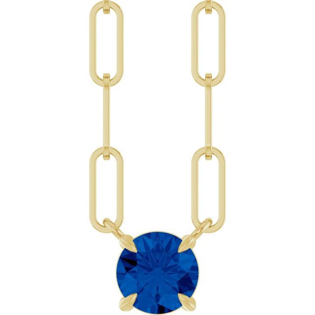 14K Yellow Lab-Grown Blue Sapphire 18" Necklace