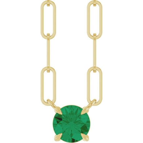 14K Yellow Gold Lab-Grown Emerald 16" Necklace