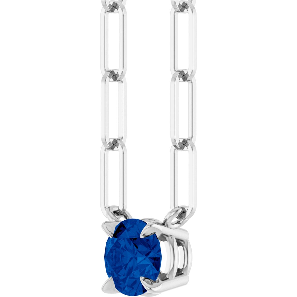 14K White Natural Blue Sapphire 18" Necklace