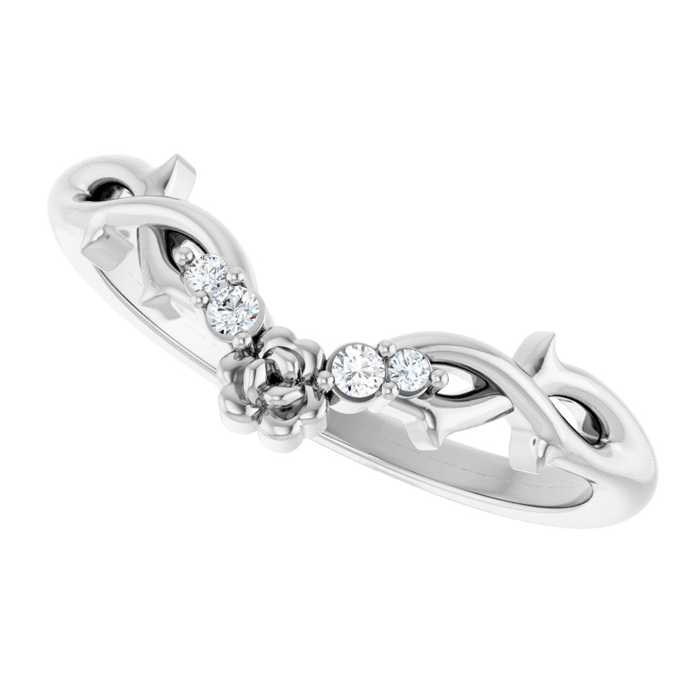 14K White Gold  .04 CTW Natural Diamond Floral Contour Band