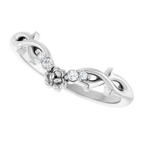14K White Gold  .04 CTW Natural Diamond Floral Contour Band