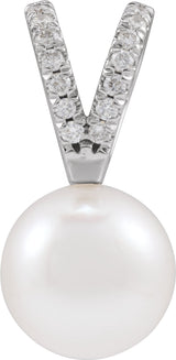 14K White Gold Cultured White Akoya Pearl & .04 CTW Natural Diamond Pendant