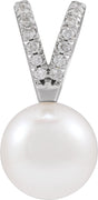 14K White Gold Cultured White Akoya Pearl & .04 CTW Natural Diamond Pendant