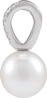 14K White Cultured White Akoya Pearl & .05 CTW Natural Diamond Pendant