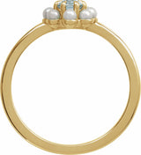 14K Yellow Gold Natural Sky Blue Topaz & Cultured White Seed Pearl Halo-Style Ring