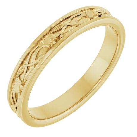 14K Yellow Gold 3 mm Floral Flat Band Size 7 
