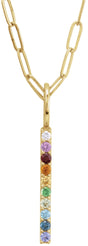 14K Yellow Natural Multi-Gemstone & .02 CT Natural Diamond Rainbow Bar 18" Necklace