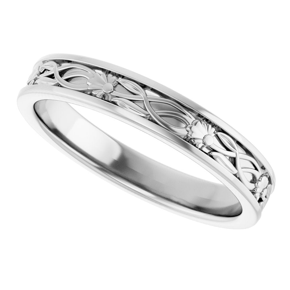 14K White Gold 2.3 mm Floral Flat Band Size 7