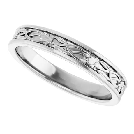 14K White Gold 2.3 mm Floral Flat Band Size 7 