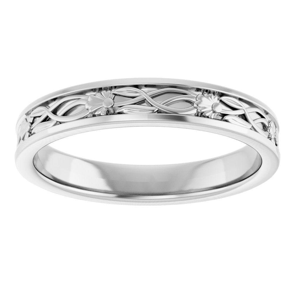 14K White Gold 2.3 mm Floral Flat Band Size 7