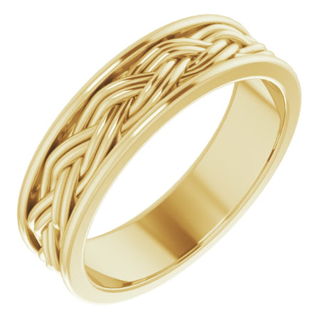 14K Yellow Gold 6.5 mm Woven-Design Comfort-Fit Flat Band Size 12