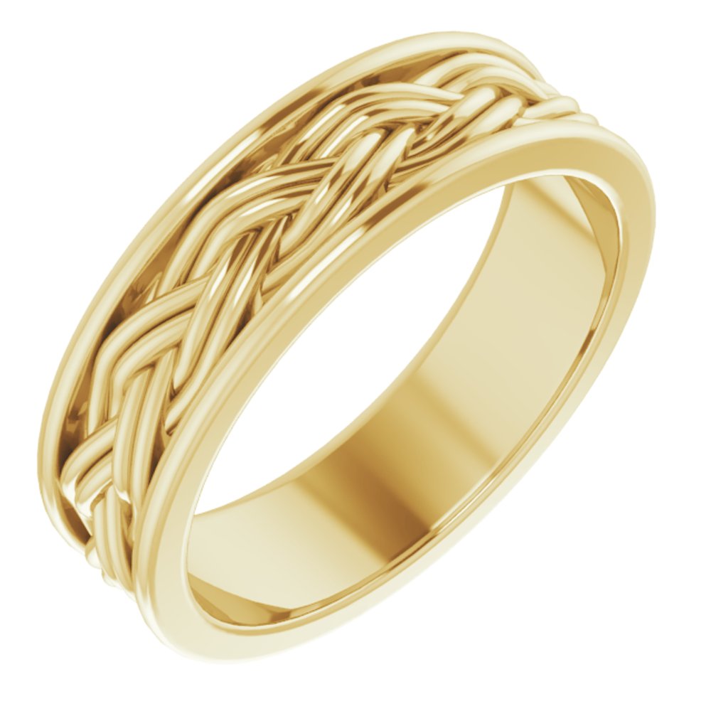14K Yellow Gold 6.5 mm Woven-Design Comfort-Fit Flat Band Size 11