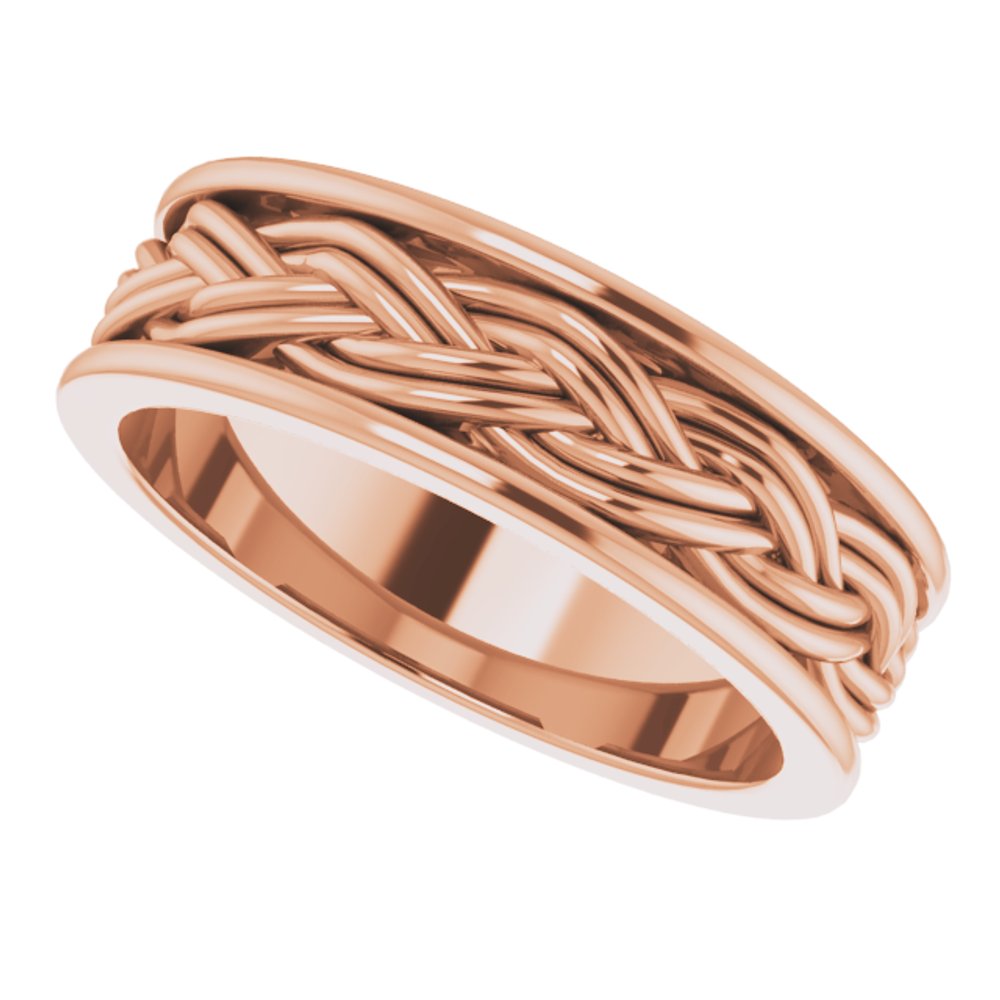 14K Rose Gold 4.45 mm Woven-Design Comfort-Fit Flat Band Size 9