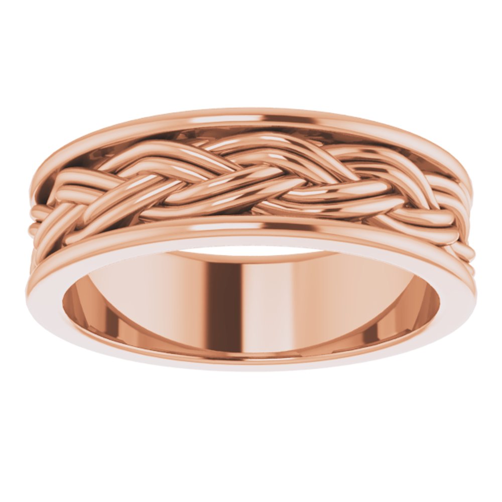 14K Rose Gold 4.45 mm Woven-Design Comfort-Fit Flat Band Size 9