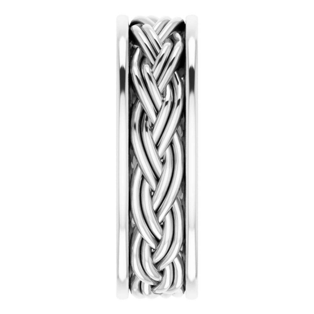 14K White Gold 4.45 mm Woven-Design Comfort-Fit Flat Band Size 8