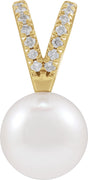 14K Yellow Cultured White Akoya Pearl & .05 CTW Natural Diamond Pendant