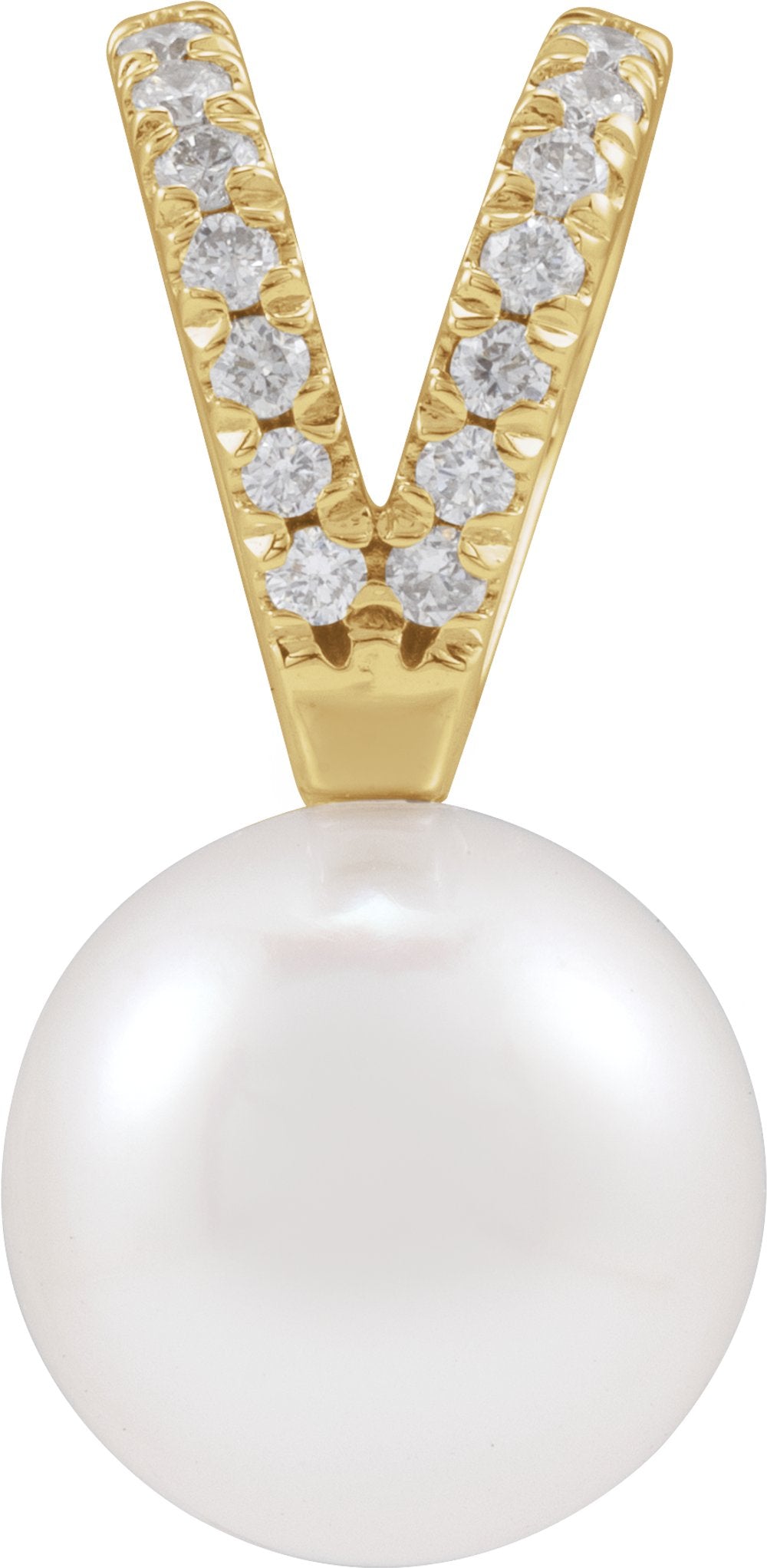 14K Yellow Gold Cultured White Akoya Pearl & .05 CTW Natural Diamond Pendant