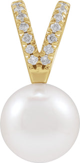 14K Yellow Gold Cultured White Akoya Pearl & .05 CTW Natural Diamond Pendant