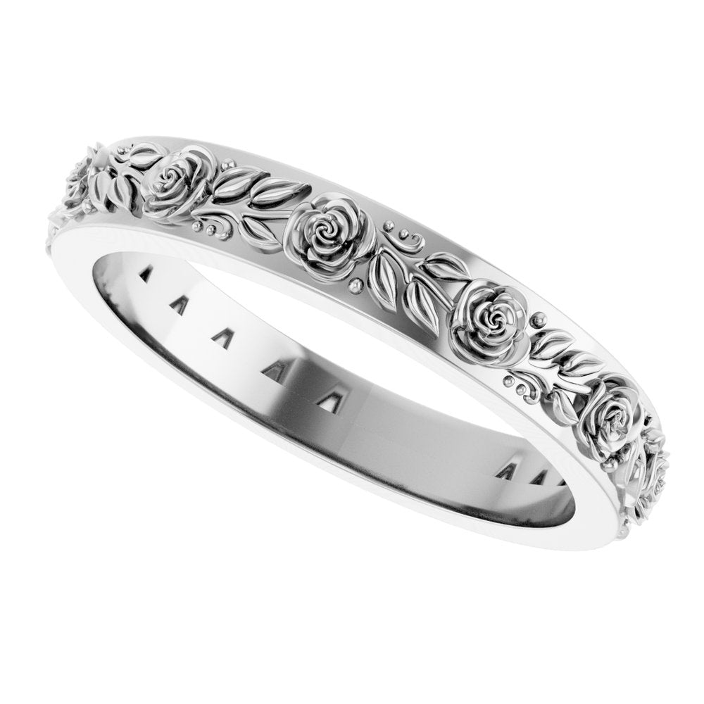 Sterling Silver 2.7 mm  Floral Flat Band Size 7